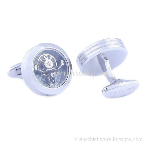 Round 316L Stainless Steel Cufflinks Factory Customize Tourbillon Movement Cufflinks